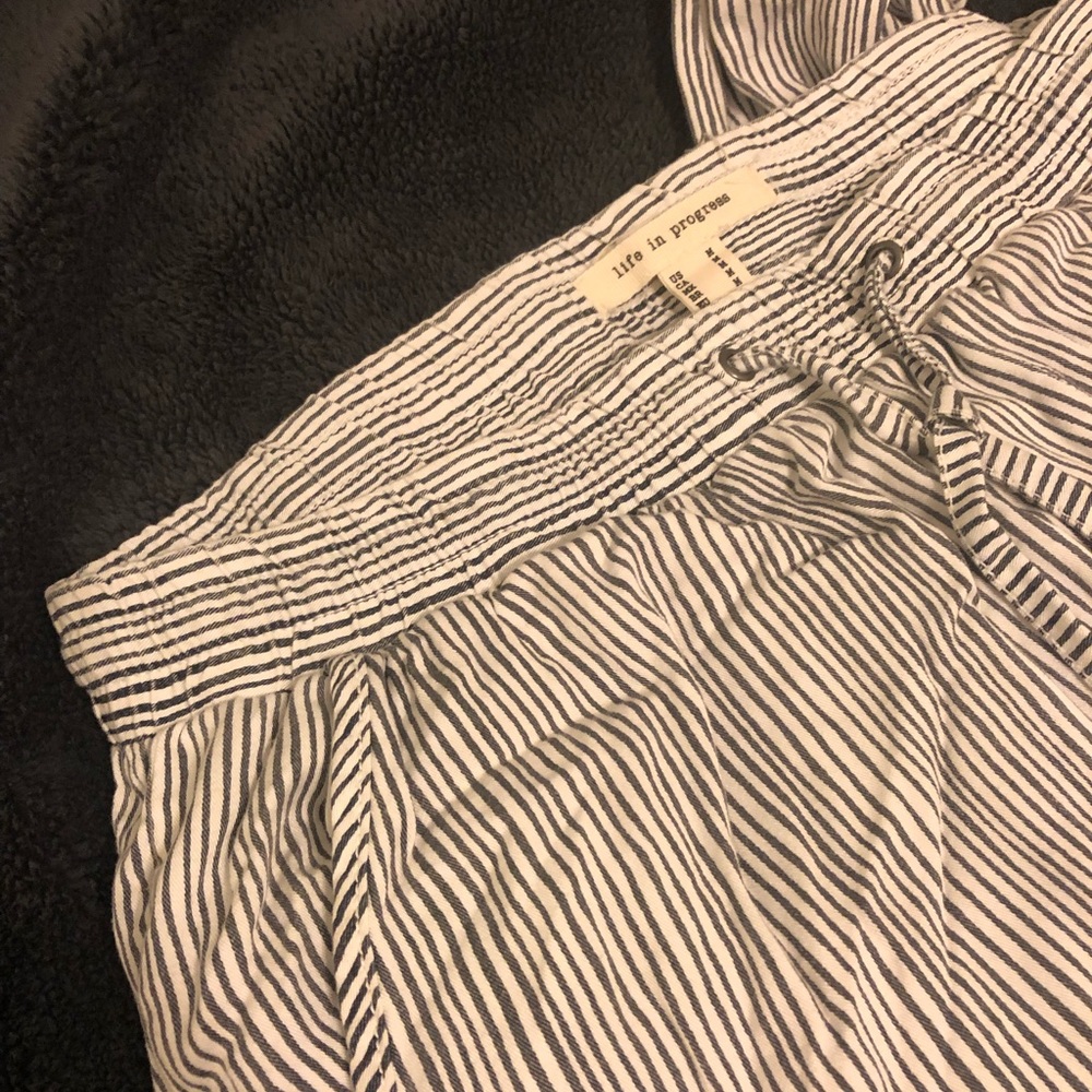 Navy and White Pinstripe Jogger Pants, Size M